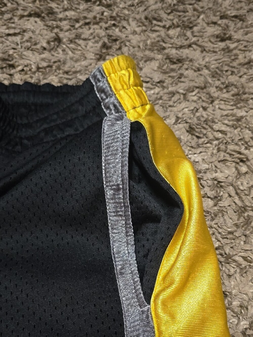 Men's Black Athletic Mesh Shorts with Yellow Trim - Picture 3 of 4